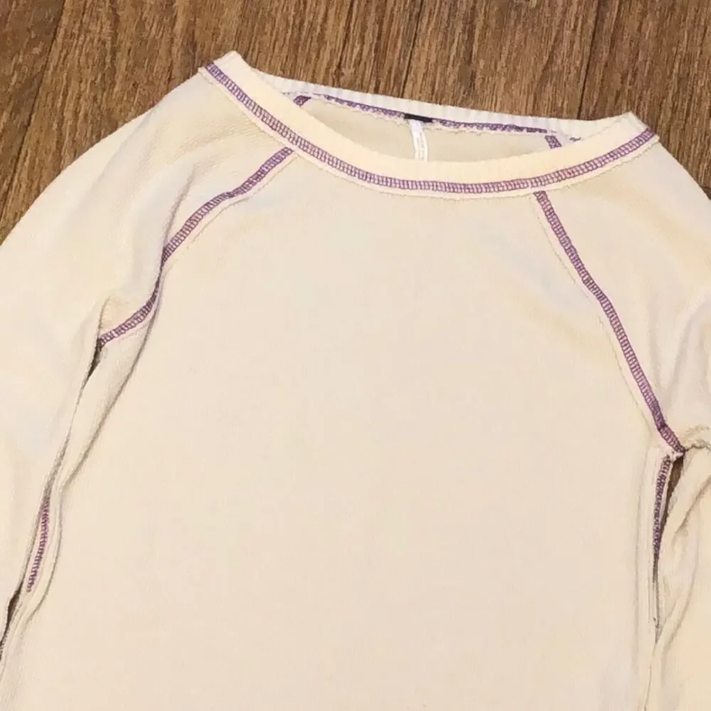 Free People She’s Reversible Cream Textured Long Sleeve Thermal Shirt Size Small